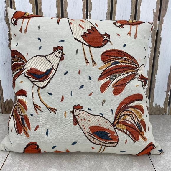Chicken Throw Pillow Cover (Only) 21 1/2” x 20” Rust Tones Zip Closure - Picture 1 of 9